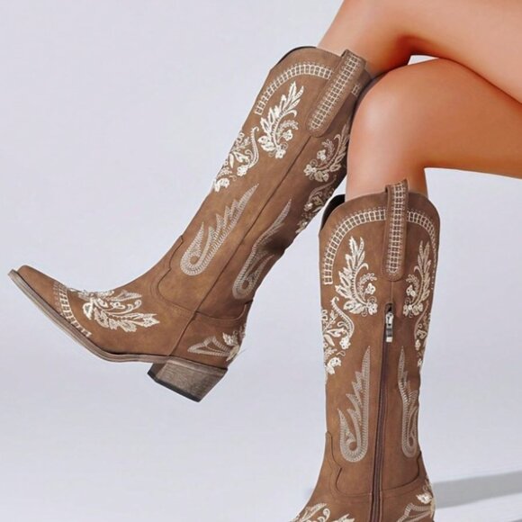 Women's Wide Calf Knee High Cowgirl Boots Sz 6-10 - Picture 14 of 16